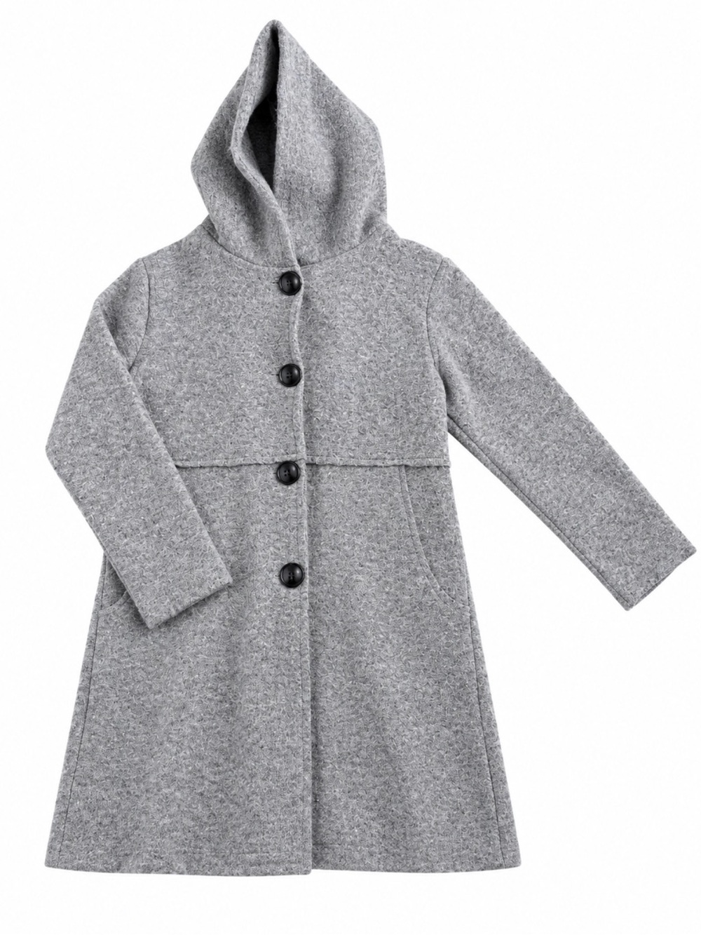Gray Hooded Coat - Cozy Button-Front Jacket. - Size Medium